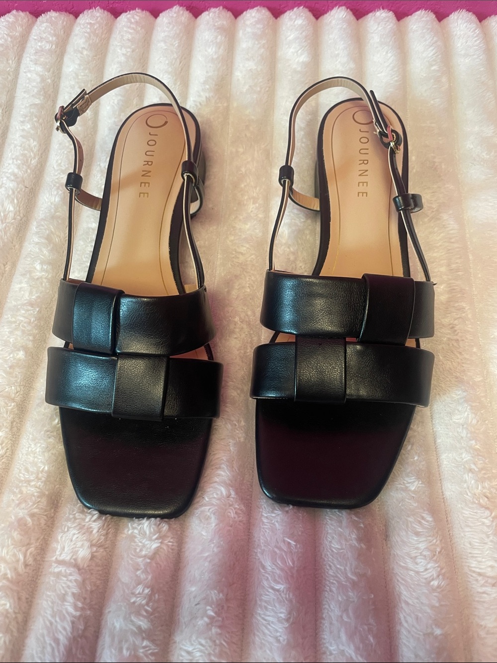 Journee Collection Black Low Heel Sandals Size 9
